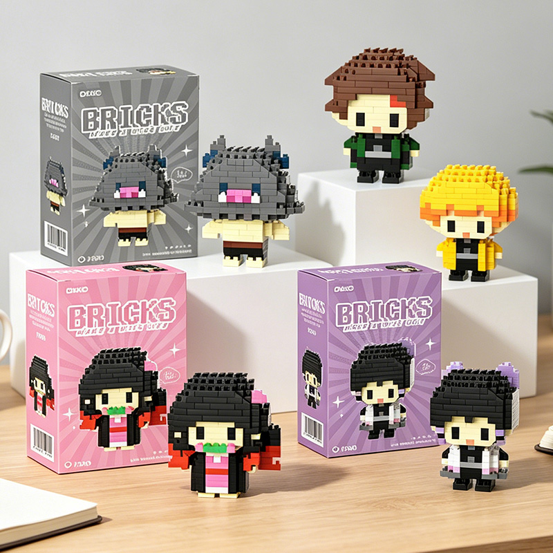 Kids Education In Japan - ตัวต่อไมโครบล็อกอนิเมะ Demon Slayer Q-Style, ของตกแต่งโต๊ะทำงาน DIY,