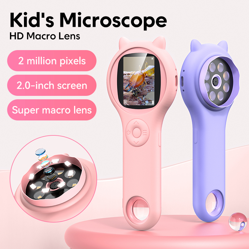 Kids Education World - Mini Kids กล้องจุลทรรศน์แสงพร้อมฟังก์ชั่นภาพและวิดีโอ 500X สังเกตกล้องจุลทรรศน์วิทยาศาสตร์โลกของเล่นเพื่อการศึกษาเด็ก