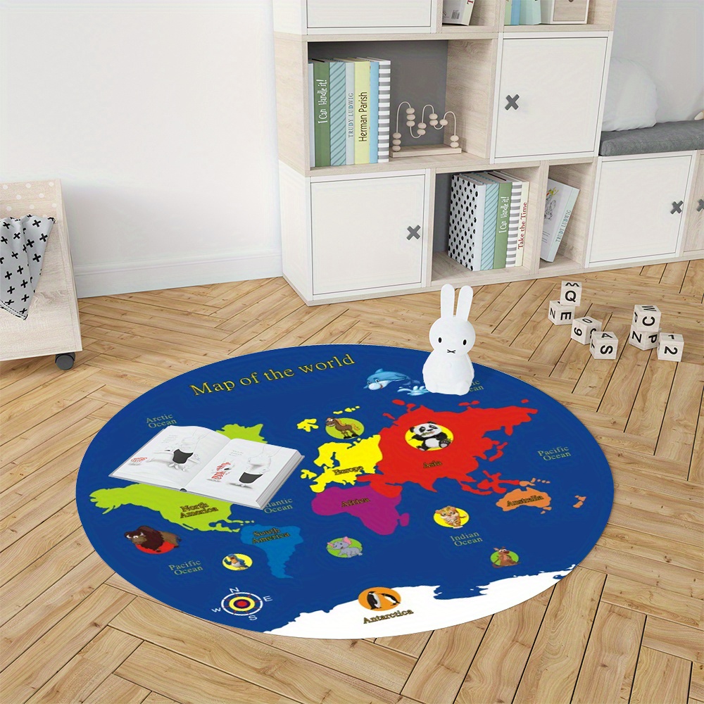 พรมลายแผนที่โลก พรมกลม ผ้าสักห - Kids Education World บทวิจารณ์และราคา