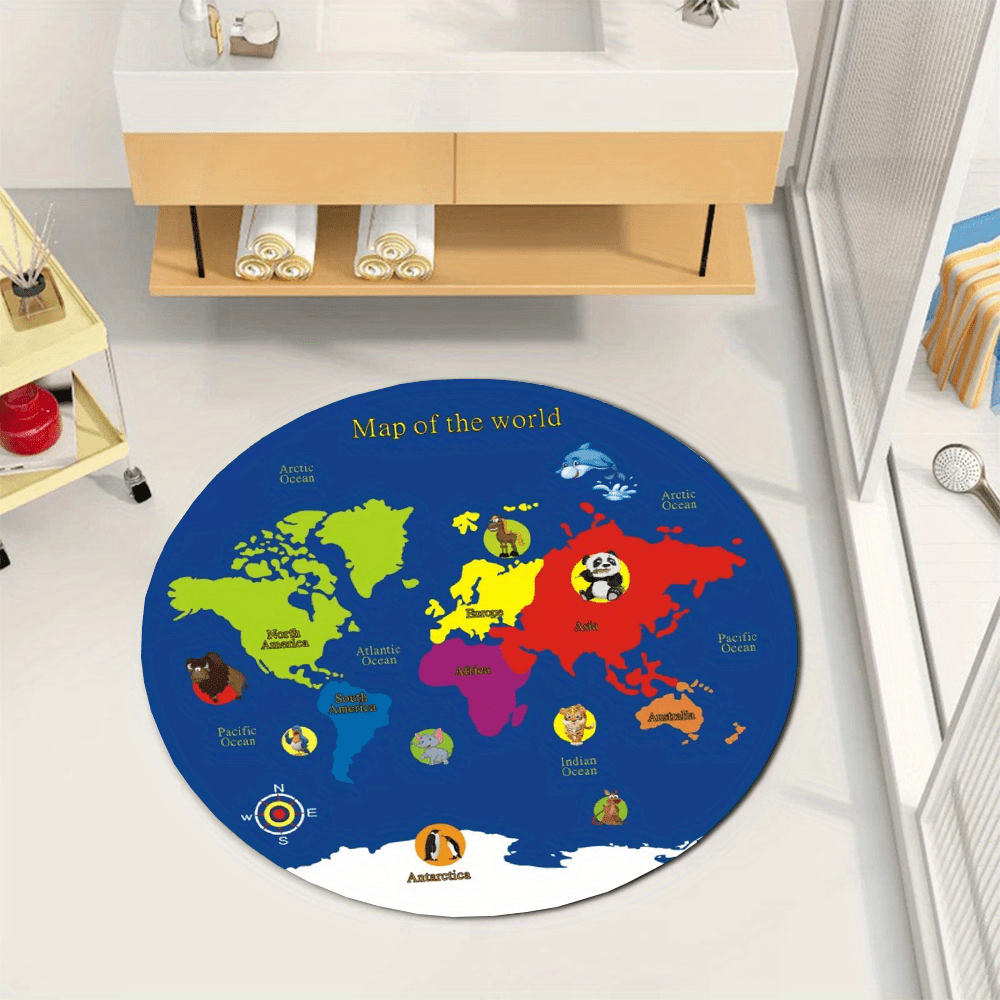 พรมลายแผนที่โลก พรมกลม ผ้าสักห - Kids Education World บทวิจารณ์และราคา